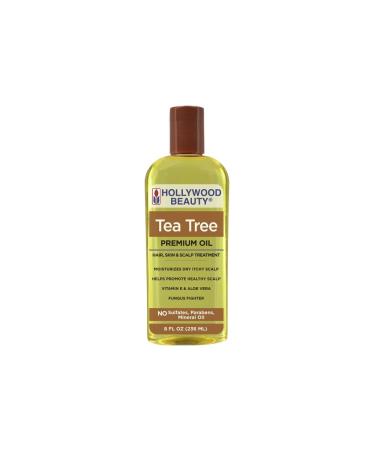 Hollywood Beauty Tea Tree Oil for Hair Scalp and Skin 8 fl oz - Moisturizes Dry Itchy Scalp Fungus Fighter Blended with Vitamin E & Aloe Tea Tree 8 Fl Oz (Pack of 1)