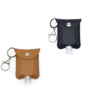 JINZHOUFUZHUANG Hand sanitizer key chain holder reusable for small travel empty bottles (60 ml)2PCS (Brown and black)