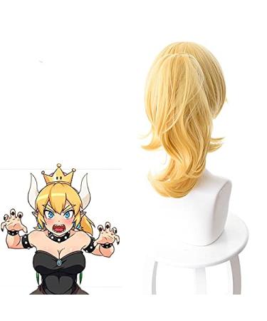 WIG for Super Mario Bowsette | Princess King Boo Ponytail - Blonde Curly Heat Resistant Synthetic Hair Cosplay + Free Wig Cap - Buy Online on GoSupps.com
