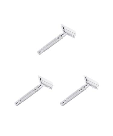3 Set of Men's Double Edge Safety Razor Alloy Classic Manual Shaver Razors Set of 3 (Silver)