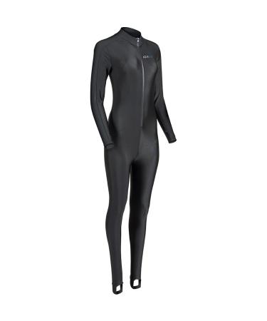 Aqua Blue Sport Skin Spandex Super-Stretch Body Suit, Perfect for Surfing, Diving, Snorkeling, All Water Sports. 50+ UPF BLACK Small