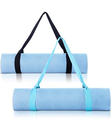 2 Pack Yoga Mat Carrier Strap Adjustable Thick Straps Sling Easy Cinch Yoga Mat Strap Cotton Exercise Mat Stretching Band Multi Purpose Straps for Carrying Large Mats Light Blue and Black