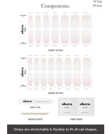 ohora N Veil Semi Cured Gel Nail Strips - Salon-Quality Long Lasting Nail Art - Easy Application & Removal - 2 Prep Pads, File, Wooden Stick - Buy Online on GoSupps.com