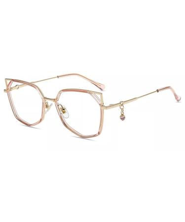Firmoo 2023 Cat Eye Blue Light Blocking Glasses with Gemstone Pendantm for Women UV400 Protection Eyewear Blue Light Filter Glasses for Computer Pink Gold Pink Gold 0.0 x