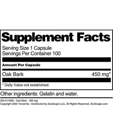 Oak Bark - 450 mg (100 Capsules ZIN: 511659) - Buy Online on GoSupps.com