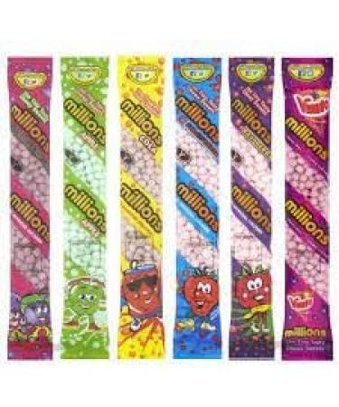 Millions Tubes x6 Sweet Bags - Bundle with TinTastic Silver On-the-Go Travel Lid Tin - Perfect for Parties and Snacking - Chewy and Colorful in Assorted Flavors - Buy Online on GoSupps.com