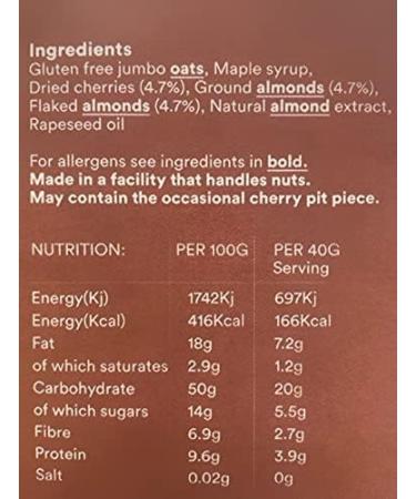 Oat Pantry Cherry Bakewell Granola 400g (10 Servings) | 100% Natural Gluten Free High in Fibre Vegan No Refined Sugar | Made in UK - Buy Online on GoSupps.com