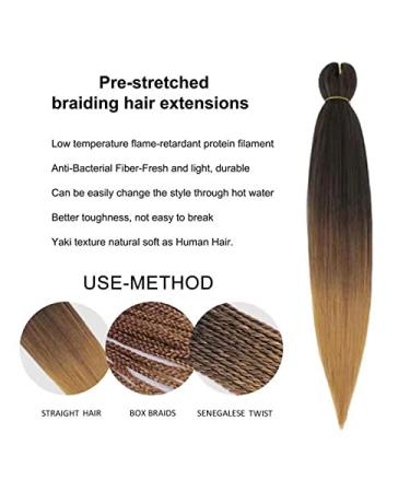 20 Inch Pre Stretched Ombre Braiding Hair Pack of 10 - Itch Free Soft Yaki Synthetic Hair for Black Women | 3 Tone 1B/30/27 Ombre Braiding Hair - Buy Online on GoSupps.com