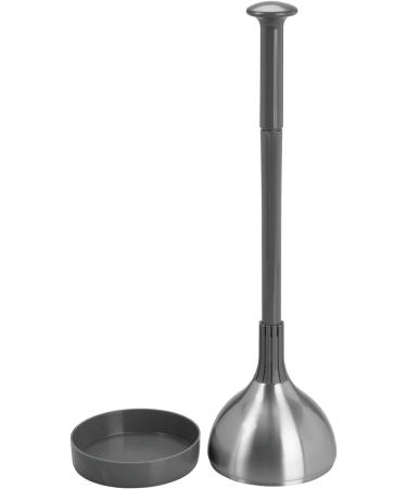 mDesign Toilet Plunger Set with Lift & Lock Cover - Modern Heavy Duty Gray/Brushed Stainless Steel - Compact Freestanding Storage Caddy for Bathroom - Buy Online on GoSupps.com