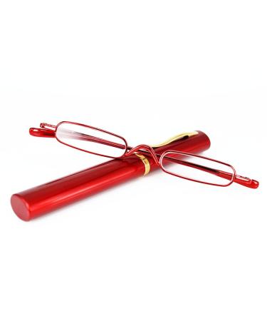 KoKoBin Mini Slim Reading Glasses Spring Hinge Metal Reading Aid Unisex Visual Aid with Case (Red +3.5) Red +3.50