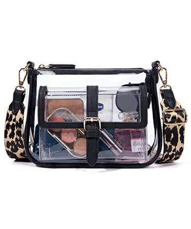 Missnine Clear Bag Stadium Approved PVC Crossbody Purse for Women Transparent Shoulder Concert Bag with Guitar Strap Black