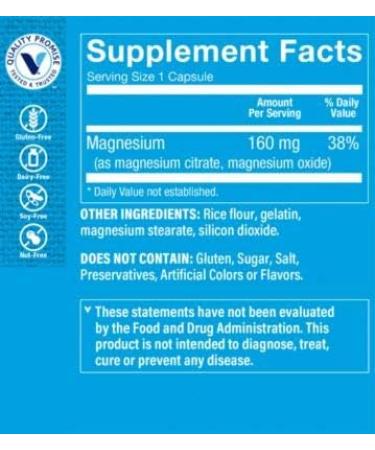 Vitamin Shoppe Magnesium Citrate Complex 160MG Mineral Supplement - Supports Bones, Teeth & Energy - 300 Capsules - Buy Online on GoSupps.com