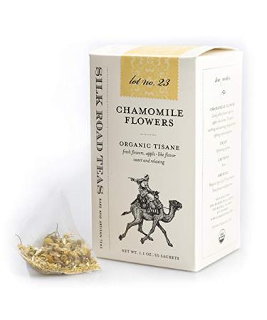 Silk Road Teas Organic Fair Trade Chamomile Flower Tea | Caffeine Free | Fresh Flowers| Calming | Herbal | Warm, Fruity, Clean, Naturally Sweet Flavors | Child Friendly | 15 Non-GMO Corn Silk Biodegradable Bags