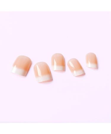 Justotry 24 Pcs White Square Short False Nails - Gradient Nude French Press on Nails with Nail Glue - Pretty Squoval Fake Nails for Women - Buy Online on GoSupps.com