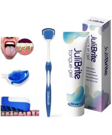 JuliBritrite Tongue Angel 50ml - Combat Bad Breath & Halitosis | 4-Piece Tongue Scraper & Cleaner Set for Fresh Breath & White Tongue - Buy Online on GoSupps.com