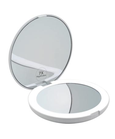 MIRRORVANA Mini Folding LED Compact Mirror with 7X Magnification  5 Round - Gift for Wife for Birthday  Mother's Day  Valentines  Bday  etc