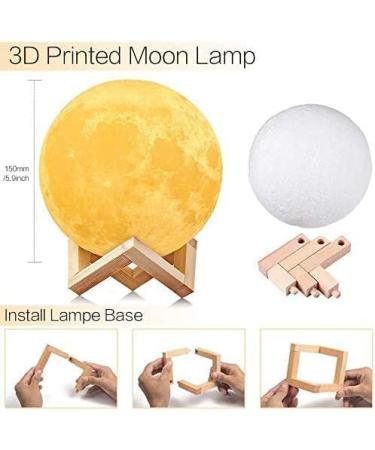 AGM 3D Moon Lamp 15cm - USB Rechargeable Touch Night Light with Wooden Stand | 5.9 Inch | Perfect for Bedrooms | 2 Colors - Buy Online on GoSupps.com