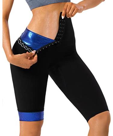QZSH Sauna Pants Women Sweat Capris Slimming Leggings,Mesh Crotch,High Waist Workout Body Shaper Suits Sauna-shorts Blue Lining Large