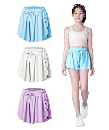 Flowy Shorts Girls Butterfly Shorts Girls Athletic Shorts for Kids Toddler Youth with Liner 2-in-1 Running,Active,Sports White+blue+purple 4-5T