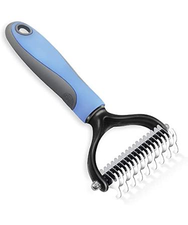 Pet Grooming Brush Deshedding Comb 2 Sided Undercoat Rake for Cats and Dogs Safe Dematting Comb Removes Loose Undercoat Mats Tangles and Knots No More Nasty Shedding and Flying Hair (blue)