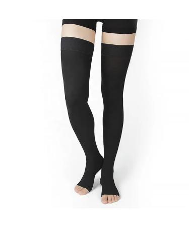 Sweltebloomz Compression stockings thigh high with open toe for Women-Small Black