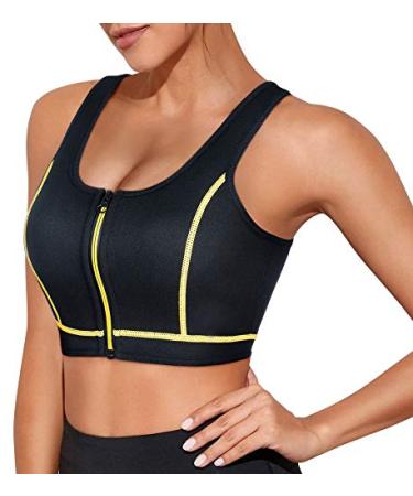 CtriLady Womens High Impact Neoprene Wetsuit Crop Tank Top Full Cup Sport Bra Vest for Surfing Snorkeling Paddling Fitness black yellow Medium