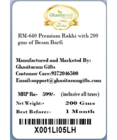Ghasitaram Gifts Rakhi for Brother Rakhis Online - RM-640 Premium Rakhi with 200 GMS of Besan Barfi - Buy Online on GoSupps.com