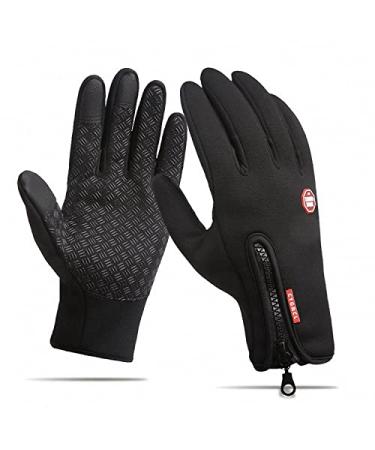 Outdoor Winter Touchscreen Warm Gloves, Water Resistant Windproof Anti-Slip Sports Gloves for Cycling Driving Running Hiking Climbing Skiing Sports, Adjustable Size for Men&Women Black Large