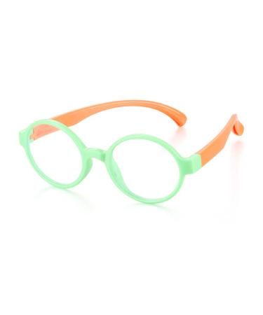 Children's glasses with silicone frame radiation-resistant computer glasses for children anti-blue light glasses (green-orange)