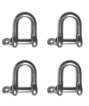 4 Pieces Stainless Steel 316 Forged D Shackle Marine Grade 1/4" (6mm) Dee
