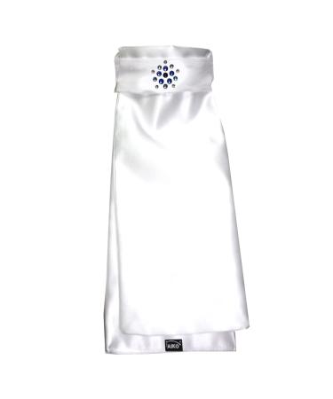 Aiko Plastron - Satin - White/Nightblue - Flower Crystal - Rhinestones