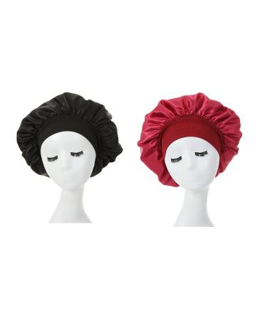 UUYYEO 2 Pcs Wide Band Satin Cap Sleep Bonnet Night Sleep Caps Sleeping Head Cover for Women