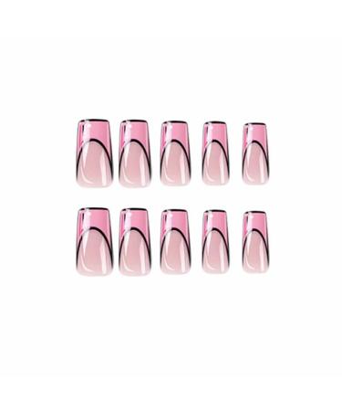 Foccna Pink Medium Long Press on Acrylic Fake Nails - 24pcs Square French Cartoon False Nails for Women and Girls - Buy Online on GoSupps.com