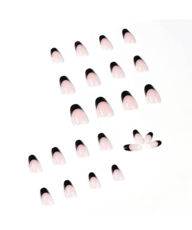 YoYoee Press on Nails Short Black French False Nails Almond Tips 24PCS for Women and Girls - Buy Online on GoSupps.com