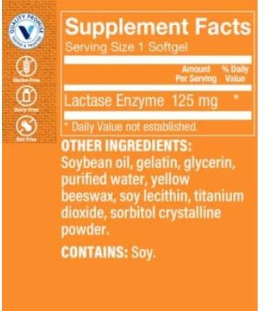 Lactase Enzyme 125MG - Natural Support for Lactose and Dairy Digestion (100 Softgels) - Buy Online on GoSupps.com