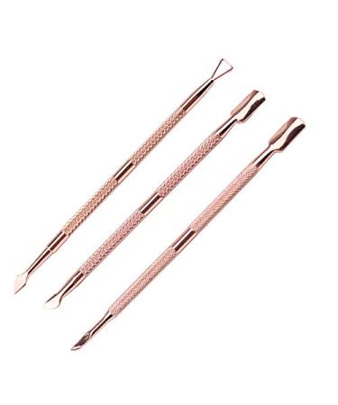 CangNingShang Metal Cuticle Pusher Set Rosea Gold Nail Cleaner Triangle Cuticle Peeler Scraper and Double Ended Cuticle Pusher with Pink Bag Manicure Tools for Fingernails and Toenails Rose Gold