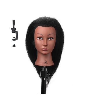 Desire of Goods Afro Training Head Hairdressing Head - Real Hair - Dark Brown Hair - with Stand - 40 cm