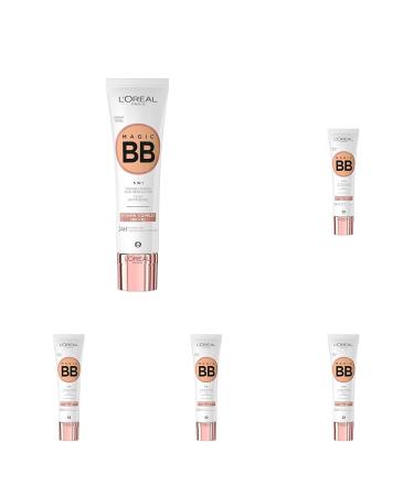 L'Or al Paris Magic BB Cream with SPF 20 5-in-1 Skin Tint with Vitamin B5 and Vitamin E Lightweight Hydrating Formula Adapts to Skin Tone for a Natural Glowy Finish 30 ml Shade: 04 Medium 04 Medium 30 ml (Pack of 5)