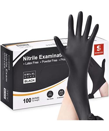Schneider Nitrile Exam Gloves, Black, 4 mil, Latex-Free, Disposable Gloves for Medical, Cleaning & Food Prep, Powder-Free Medium (Pack of 100) Box of 100
