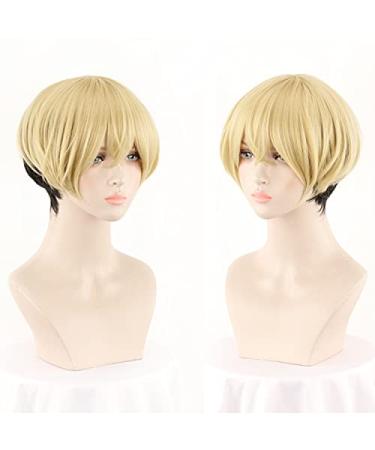 Short straight bob blonde gradient black men women young girl party wigs for Tokyo Revengers Chifuyu Matsuno with free wig