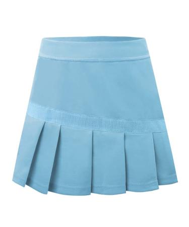Girls Tennis Skirts Athletic Golf School Cheer Skorts with Shorts Pockets Pleated Elastic Skirt Light Blue 10 Years