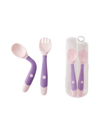 Tomedeks 2pcs Infant Feeding Training Spoon and Fork Cutlery Baby Utensils Spoon and Fork Set Children Easy to Hold Heat-Resistant and Flexible Learning Spoon and Fork (Purple)