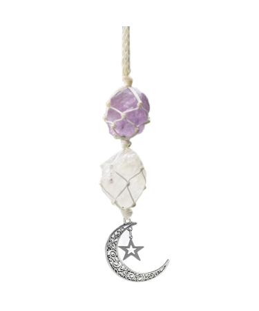 WULILONG Rose Quartz Amethyst Pendant Crystal Car Hanging Ornament Hanging Car Charm Healing Crystal Accessories Crystal Stones Reiki for Meditation Protection (Clear Quartz +Amethyst)