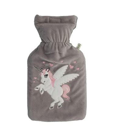 Premium hot water bottle unicorn 1 liter with high -quality soft fleece cover embroidered unicorn Velcro fastener and extra feeding BS1970: 2012 certified T V Rheinland tested