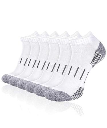 Heatuff Mens Athletic Ankle Socks Moisture Wicking Cushion Running Low Cut Sock 6 Pack A-white 6 Pairs