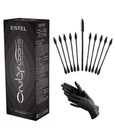 ESTEL ONLY LOOKS Professional Eyebrow Eyelash Tint Dye (Black) and a set of cotton swabs for a makeup artist