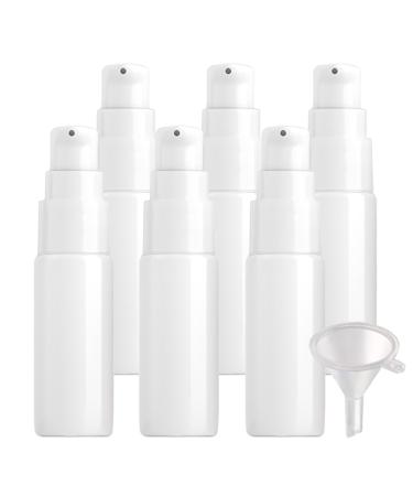 ZEOABSY 6 Pieces 20 ml White Lotion Bottles with White Pump 20ml Empty PET Plastic Lotion Pump Bottle Cosmetic Gel Travel Container for Cosmetic Make up Cleaning + 1 x Funnel White 20ml