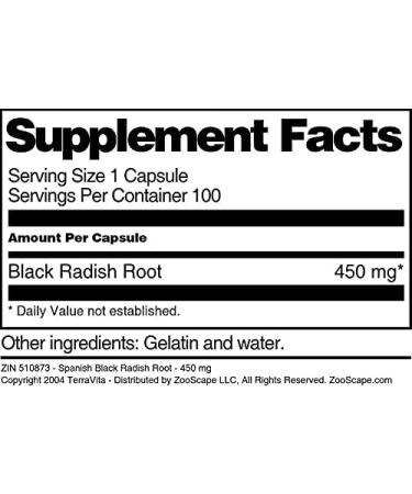 Spanish Black Radish Root 450mg - 100 Capsules | Organic Supplement - Buy Online on GoSupps.com