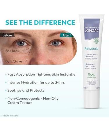 Eau Thermale Jonzac | Fresh Eye Contour - Rehydrate | 24h Hydration - Protects and Soothes the Eye Contour | Hyaluronic Acid & Vegetable Glycerin | 99% Natural Origin | Pack of 2x15 ml - Buy Online on GoSupps.com