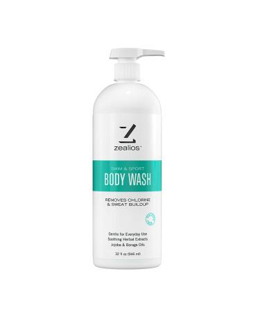 Zealios Swim & Sports Body Wash Wash Away Chlorine Effects  Sweat  Odor on Skin - Hydrates & Protects Skin from Pool Chemicals - Great for Swimmers & Athletes - Daily Use 32 Oz